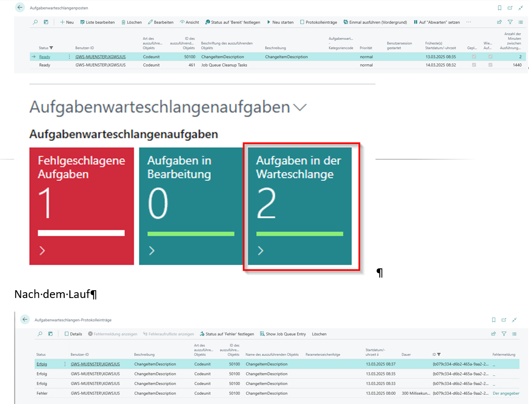 Aufgabenwarteschlangen Stapel Beispiel