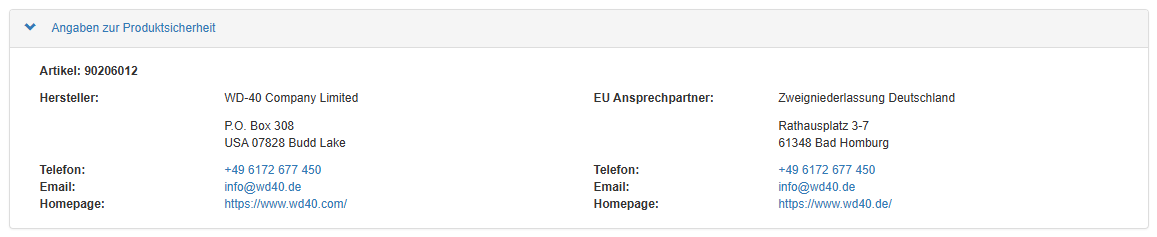 Plugin Produktsicherheit auf der Artikeldetailkarte