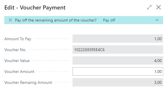 Pay off remaining voucher amount