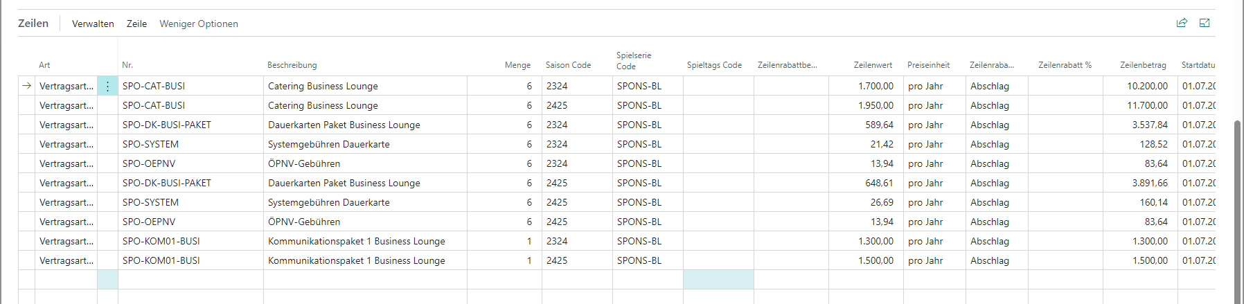 Sponsoring Contract Lines